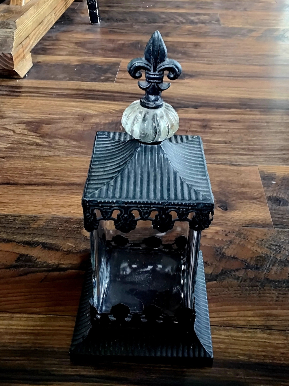 Antique-Style Black Glass and Metal Decorative Apothecary Container